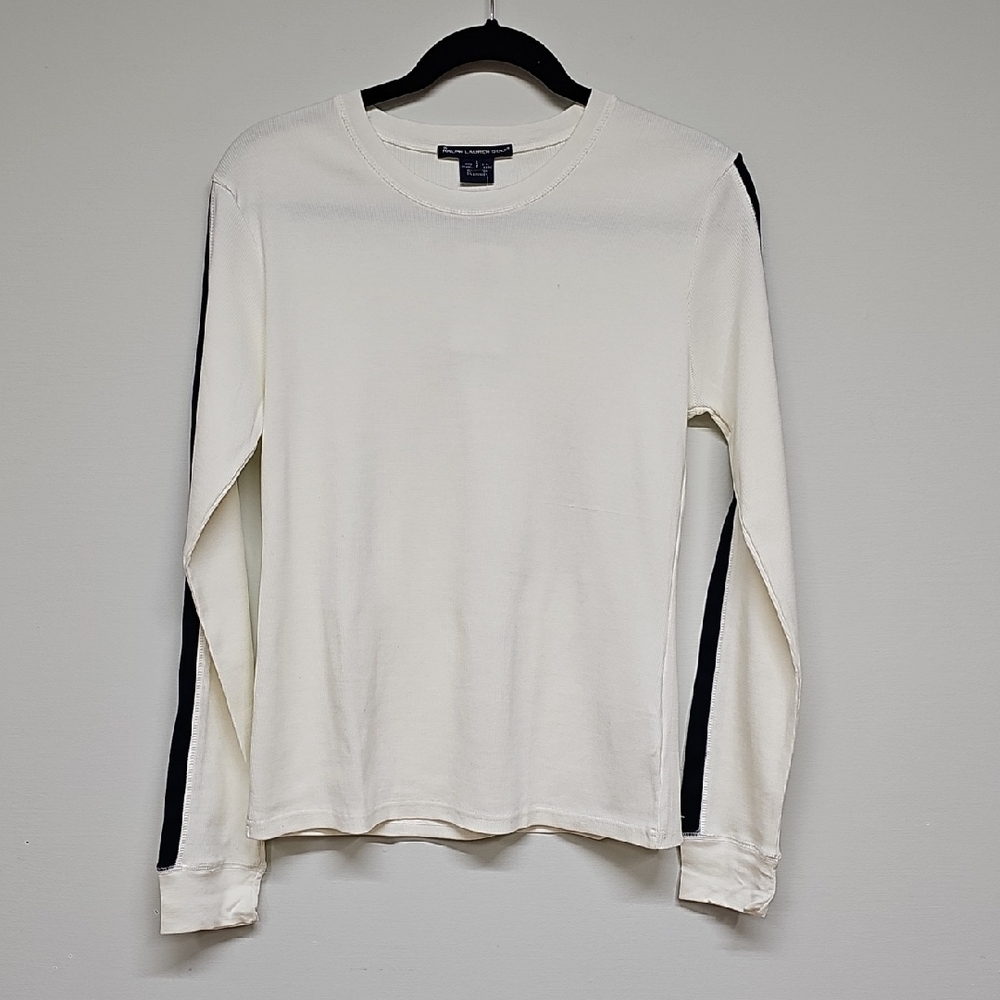 Ralph Lauren Golf Rib Knit Tee, Cream Navy, Size L, NWT